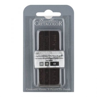 Набор чернографитовых брусков Cretacolor в блистере, 2 маленьких бруска твердость 2В,4В, большой брусок 6В
