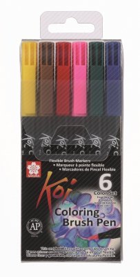 Набор маркеров акварельных Koi кисточка 6 цветов