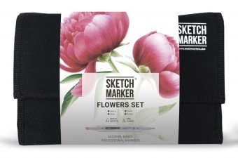 Набор маркеров на спиртовой основе Sketchmarker Flowers Set 24шт цветы, сумка органайзер