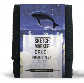 Набор маркеров на спиртовой основе Sketchmarker BRUSH Night Set 12шт ночь, сумка органайзер