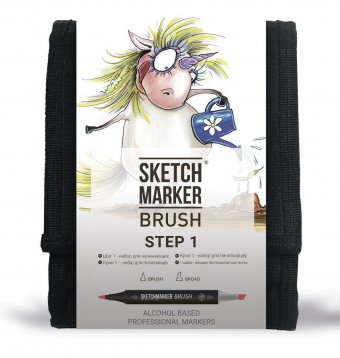 Набор маркеров на спиртовой основе Sketchmarker BRUSH Step 1 12шт для начинающих, сумка органайзер