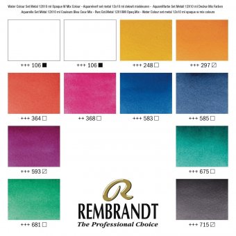 Набор акварельных красок Rembrandt Opaque mix 12 цветов по 10 мл, упаковка металл