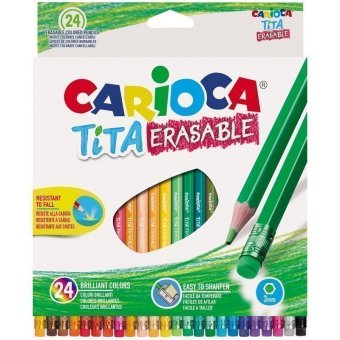 Карандаши цветные пластиковые стираемые Carioca "Tita Erasable", 24 цвета