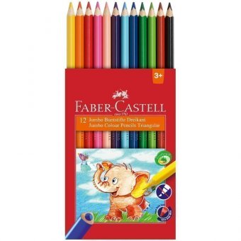 Карандаши цветные Faber-Castell "Jumbo" 12 цветов, трехгранные, с точилкой