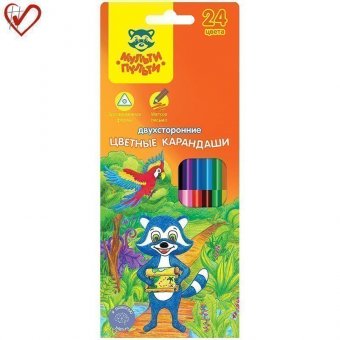Карандаши цветные двусторонние Мульти-Пульти "Енот в тропиках", 24 цвета, 12шт.,трехгранные