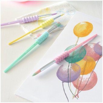 Набор кистей Faber-Castell 4шт., круглые № 12,4,8, плоская №10,  пастел. цвета.