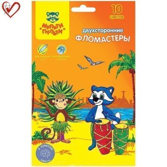 Фломастеры двусторонние Мульти-Пульти "Енот в Бразилии", 10цв., 10шт., смываемые, картон, европодвес