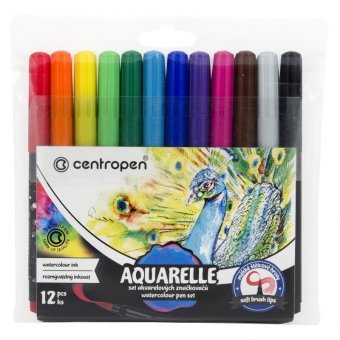 Набор акварельных маркеров Centropen "Aquarelle 8683" 12цв, кистевые, 1-9мм, европодвес