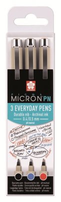 Набор капиллярных ручек Pigma Micron PN 3шт (0.4мм-0.5мм) черный, синий, красный