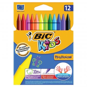 Мелки пластиковые BIC "Plastidecor" 12 цветов, ультрапрочные 945764