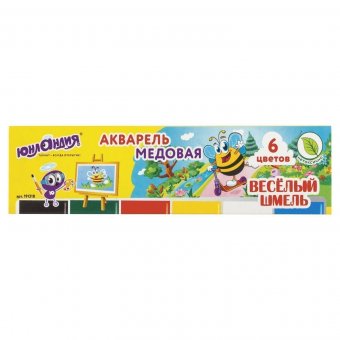Краски акварельные ЮНЛАНДИЯ "ВЕСЁЛЫЙ ШМЕЛЬ" медовые, 6 цветов 191318