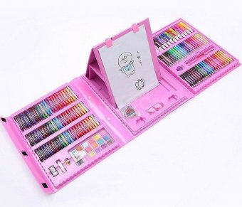 Набор юного художника с мольбертом (176 предметов, розовый пластиковый кейс)