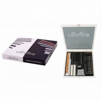 Набор художественный CretacoloR Black&white для эскизов, 25 элементов в деревянной коробке