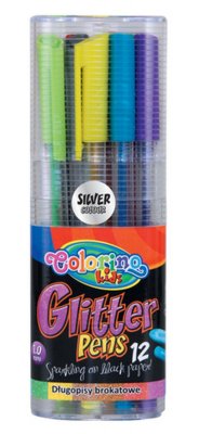 Треугольные гелевые ручки с глитерами 12 цветов в тубе.