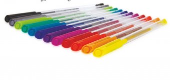 Треугольные гелевые ручки с глитерами 12 цветов в тубе.