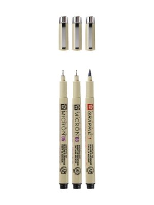 Набор капиллярных ручек Pigma Micron 3 шт (0,35; 0,45 мм; graphic 1мм) черный