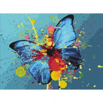 Картина по номерам 40х50 см, ОСТРОВ СОКРОВИЩ "Голубая бабочка", на подрамнике, акриловые краски, 3 кисти, 6624