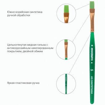 Кисти ЮНЛАНДИЯ, набор 5 шт. (синтетика, круглая №4, плоские №2, 7, 12, овальная №2), блистер, 200889