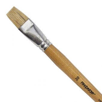 Кисть ПИФАГОР, ЩЕТИНА, плоская, № 20, деревянная лакированная ручка