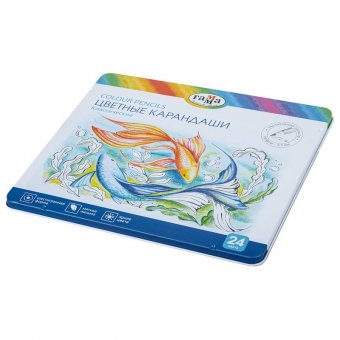 Карандаши цветные ГАММА "Классические", 24 цвета, грифель 3,3 мм, заточенные, шестигранные, металлический пена