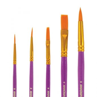 Кисти ЮНЛАНДИЯ, набор 5 шт. (СИНТЕТИКА: круглые № 1, 2, 5; плоские № 5, 8), блистер с европодвесом, 200894