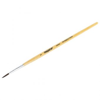 Кисть ПИФАГОР, ПОНИ, круглая, № 1, деревянная лакированная ручка, с колпачком, 200830