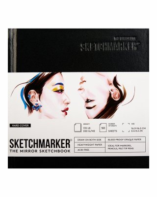 Скетчбук Sketchmarker the mirror 163х163мм, 220 г/м.кв 50л твердая обложка, черная