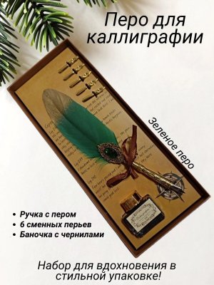 Перьевая ручка для каллиграфии, набор с чернилами, зеленое перо ArtNest 228871