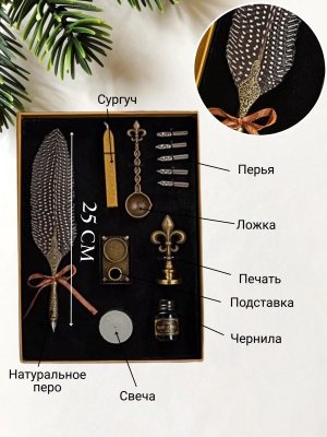 Перьевая ручка для каллиграфии, набор с чернилами и подставкой, серое перо ArtNest 228883