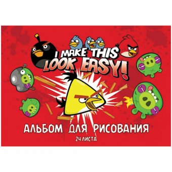 Альбом для рисования Хатбер 24л. А4 на спирали "Angry Birds", перфорация на отрыв