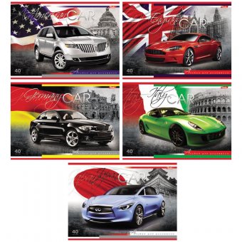 Альбом для рисования Хатбер 40л. А4 на скрепке "Country Cars", выборочный лак