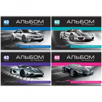 Альбом для рисования Би Джи 40л. А4 на скрепке "Sport Car"
