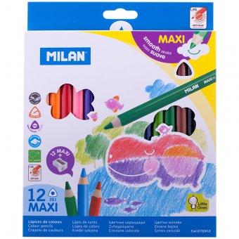 Карандаши цветные Milan "261 Maxi" 12 цветов трехгранные + точилка