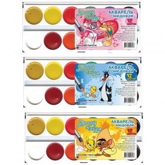 Акварель "Looney tunes" 12 цветов, без кисти, пласт упак