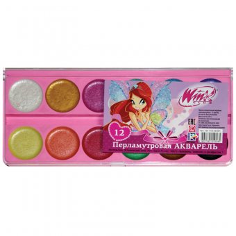 Акварель "Winx" 12 цветов, перламутровая, без кисти, пласт упак