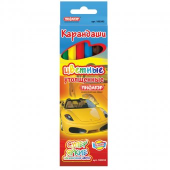 Карандаши цветные Пифагор "Котята, Автомобили", 6 цветов, утолщенные