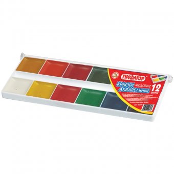 Краски акварельные ПИФАГОР, 12 цветов, медовые, пластиковая коробка, без кисти