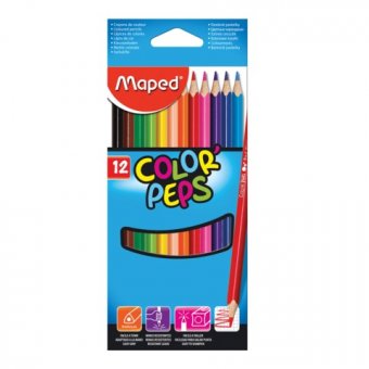 Карандаши цветные MAPED (Франция)  "Color Pep's", 12цв, трехгранные, карт. упак., европодвес, 183212