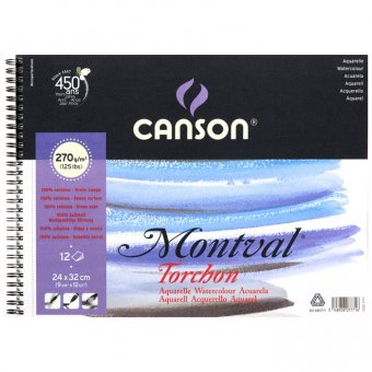 Альбом для акварели Canson Montval 270г/м.кв 24x32см 12л Снежное зерно спираль