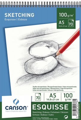 Альбом для графики Canson Esquisse 100г/м.кв 14.8x21см 70л Мелкое зерно