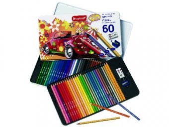 Набор цветных карандашей "Машина" 58 карандашей+ластик+точилка в металлической коробке