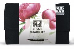 Набор маркеров на спиртовой основе Sketchmarker BRUSH Flowers Set 24шт цветы, сумка органайзер