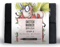Набор маркеров на спиртовой основе Sketchmarker BRUSH Step 3 36шт для начинающих, сумка органайзер