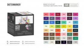 Набор маркеров на спиртовой основе Sketchmarker BRUSH Baby style 48шт нежные тона, пластиковый бокс