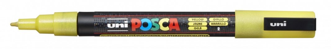 Маркер POSCA PC-3ML, жёлтый с блёстками, 0.9 - 1.3 мм, пулевидный наконечник