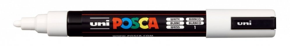 Маркер POSCA PC-5M, белый, 1.8 - 2.5 мм, пулевидный наконечник