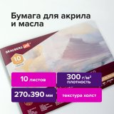 Альбом для акрила и масла, 300 г/м2, 270х390 мм, 10 листов, склейка, тиснение "холст", BRAUBERG ART PREMIERE, 