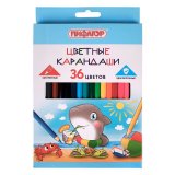 Карандаши цветные ПИФАГОР "Веселые акулята", 36 цветов, классические, заточенные, 181819