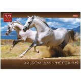 Альбом для рисования Хатбер 32л. А4 на скрепке "Лошади"