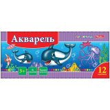 Акварель "Дельфины" медовая 12 цветов, полусухая, без кисти, карт/уп